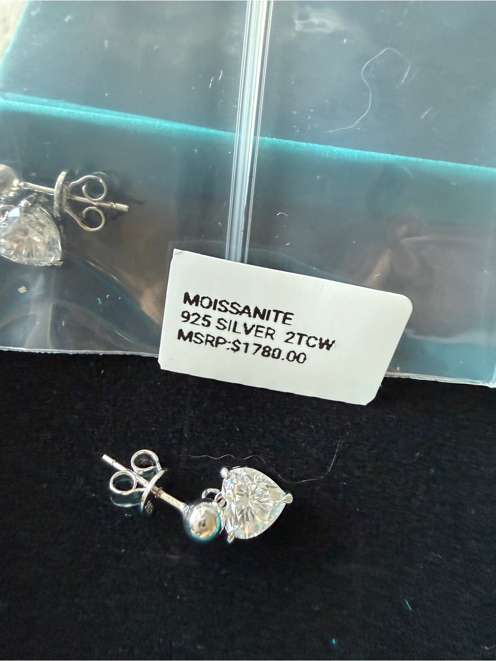 Moissanite 2tcw 925 Silver Heart Drop Earrings - Picture 3 of 4